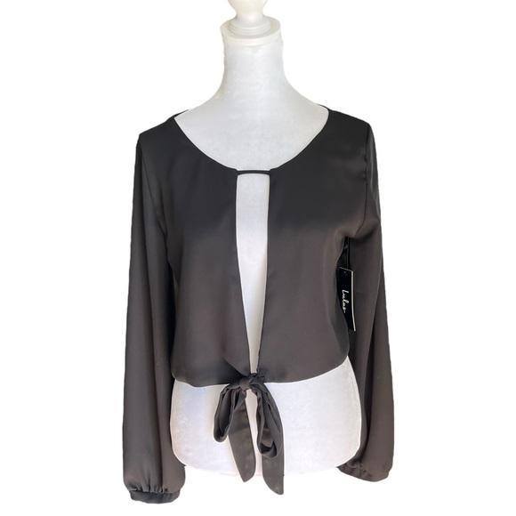 Lulus - NWT Long Sleeve Open Tie Front Crop Blouse Sz S - Picture 1 of 7